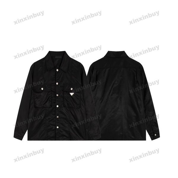 

xinxinbuy men designer tee t shirt 23ss nylon metal triangle label multiple pockets short sleeve cotton women black xs-2xl, Black;brown