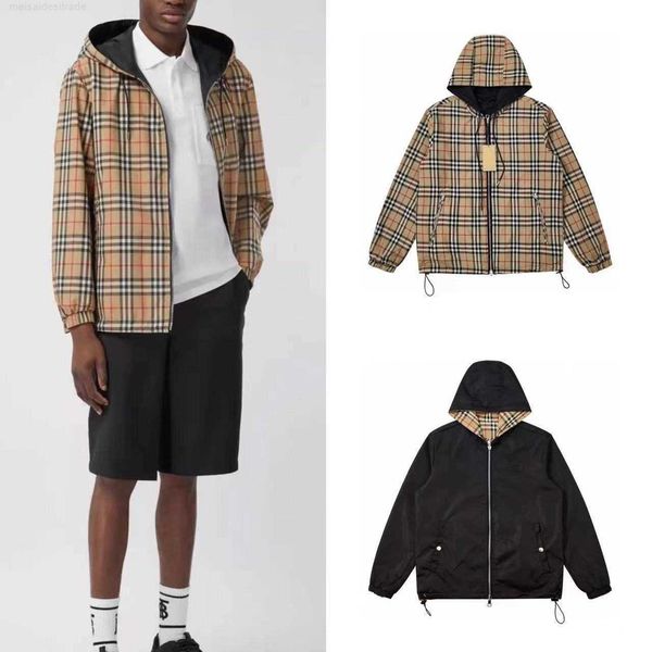

bburbry luxury designer shirt british style spring new classic plaid doublesided hooded jacket men's and women's casual longsleeve, Black;brown