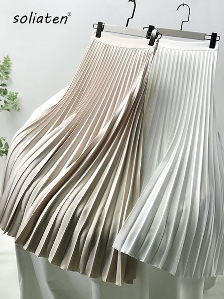 

skirts brand designer women spring autumn elegant chic solid pleated skirt high waist luxury fashion with elastic female c-035 230316, Black