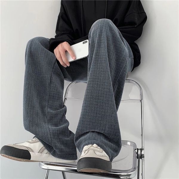 

men's pants mens casual pants corduroy man straight pants men woman loose wide leg trousers men's sweatpants joggers thin style 23, Black