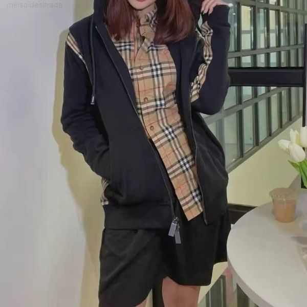 

bburbry luxury designer shirt original standard of correct versionx bar classic plaid panel contrast zip cardigan jacket, Black