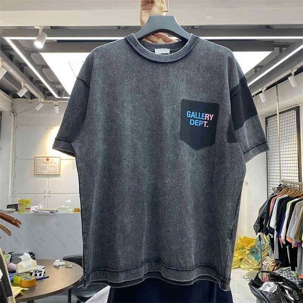 

gallerydept designer shirt letter color reflective outlet wash water make old loose casual round neck men's and women's short slee, White;black