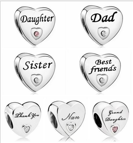 

whole 20pcs friends daughter sister dad thank you diy silver charm loose bead jewelry marking charms fit pandora bracelet8432493, Black