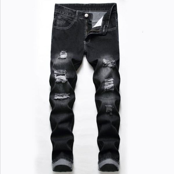 

men's jeans men's ripped jeans spring autumn designer slim fit black gray denim pants male jeans distressed destroyed trousers 230, Blue