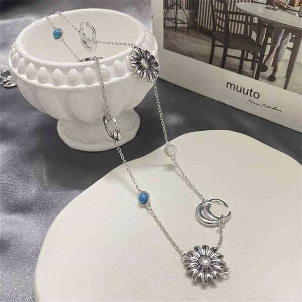 

necklace new daisy flower turquoise necklace personalized ins female necklace girlfriends valentine's day gift, Silver