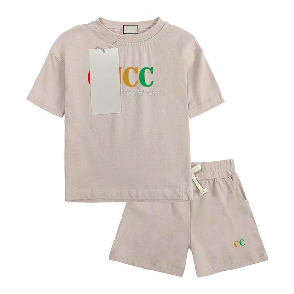 

HOT 2-12 Years Clothing Sets New Luxury Logo Designer Boy Short T-shirt Short Pants 2 Piece Cotton Fashion Apparel, Gray