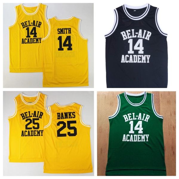

custom movie will smith #14 bel-air academy #25 carlton bankb asketball jersey black yellow green stitched sports uniform any size number te