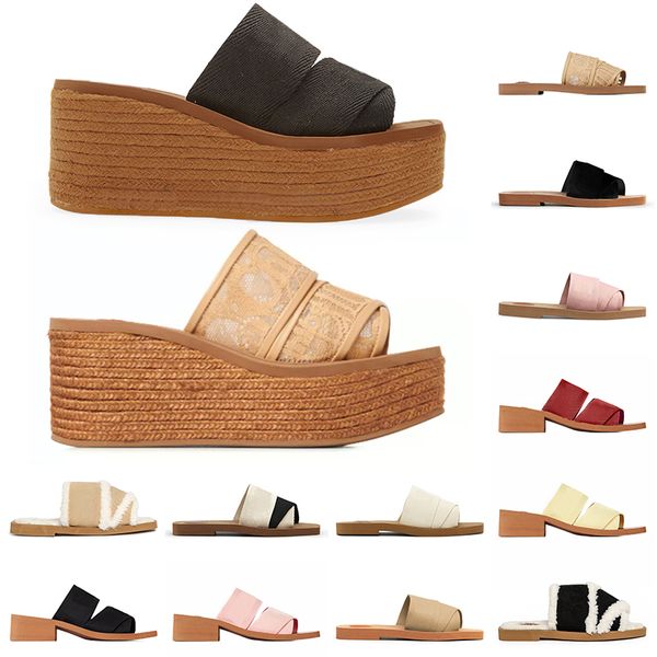 

woody mules sandals famous for woman designer platform slippers letting canvas black white pink mule flip slop flat mid high heeled fashion
