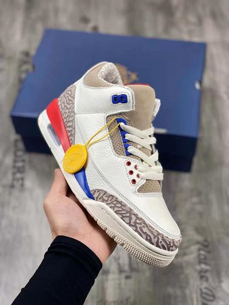 

new release basketball shoes mens jumpman 3 white red blue grey cements men women outdoor sneakers trainers ship with shoebox