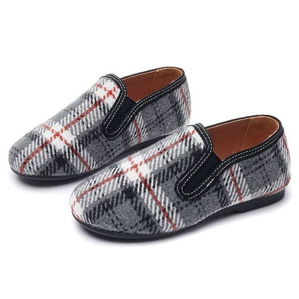 

sneakers boys loafers slip on shoes elastic white grey plaid round toe dress kids menino zapatos chaussure sandq autumn winter 230310, Black;red