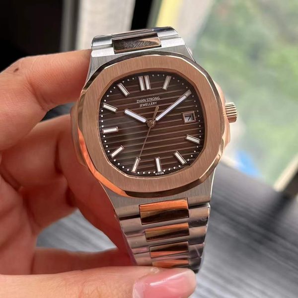 

40mm mens automatic mechanical watches silver gold stainless steel strap quartz movement men watch style fashion men wristwatches man wristw, Slivery;brown