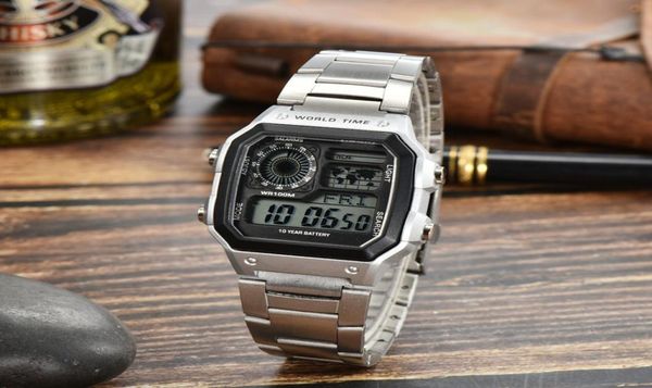 

on illuminator men watch montre homme new digital watch men multifunction man wristwatch led sports watch chronograph world t4092330, Slivery;brown