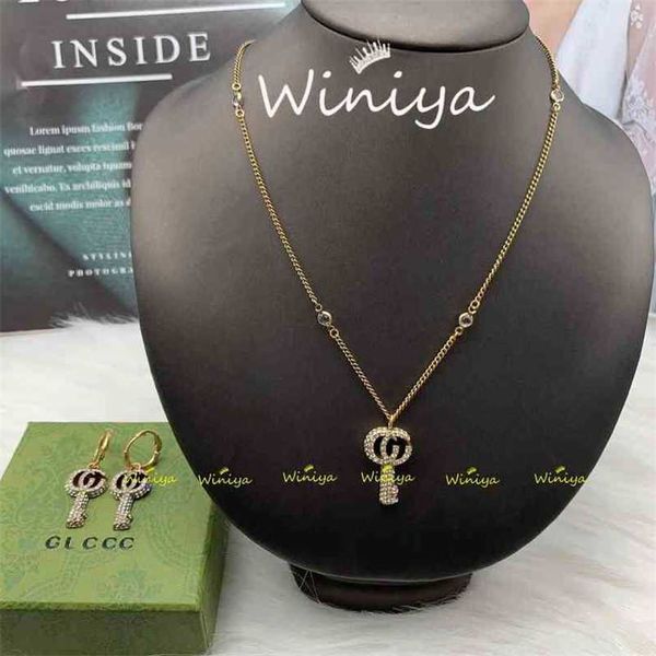 

design necklace set necklace new brass letter diamond inlaid fashion simple net red same necklace earrings factory direct sales 70% off, Silver