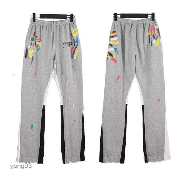 

pants hip hop galleryes designer dept patching hand-painted ink splashing graffiti pant men's women's sports micro flare 45ee9 4is, Black