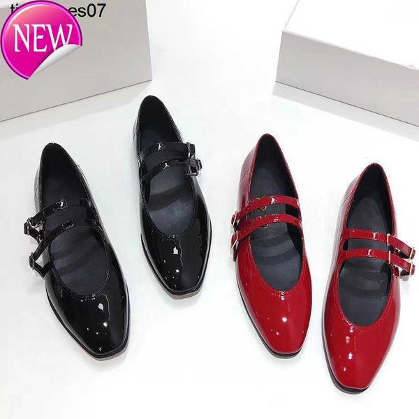 

the row red mary jane shoes flat bottom shallow mouth grandma square head black patent leather single shoes