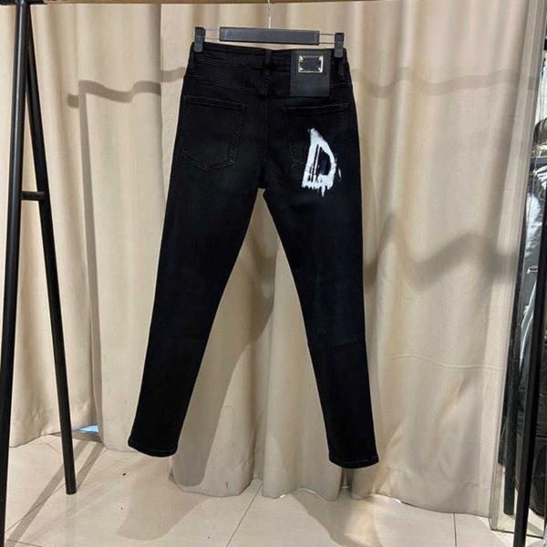 

designer jeans black graffiti jeans new fashion brand trousers mens stretch slim slacks outdoor sports pants, Blue