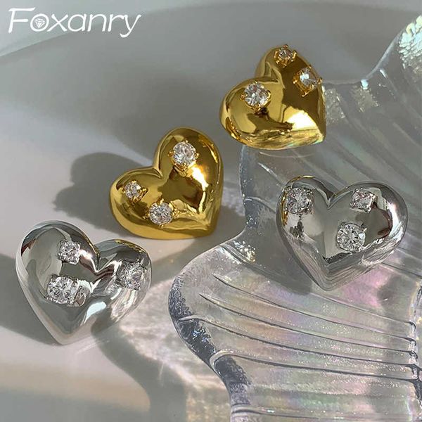 

charm anry prevent allergy silver color love heart earrings charm women girl fashion elegant sparkling zircon party jewelry l230315, Golden