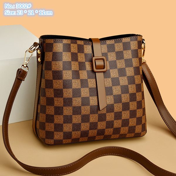 

ladies shoulder bags 3 colors classic contrast leather retro handbag three-layer interlayer printed tote bag personalized belt decorative fashion backpack, Khaki-lattice-3002#