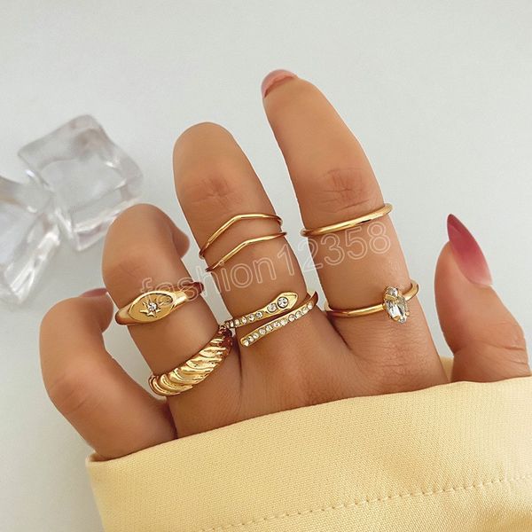 

6pcs fashion jewelry snake rings set metal alloy for women finger ring for girl lady party wedding gifts, Silver