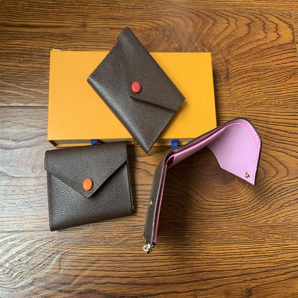 

new women original box purses luxury real leather multicolor short wallet card holder classic zipper pocket designer w239d, Red;black