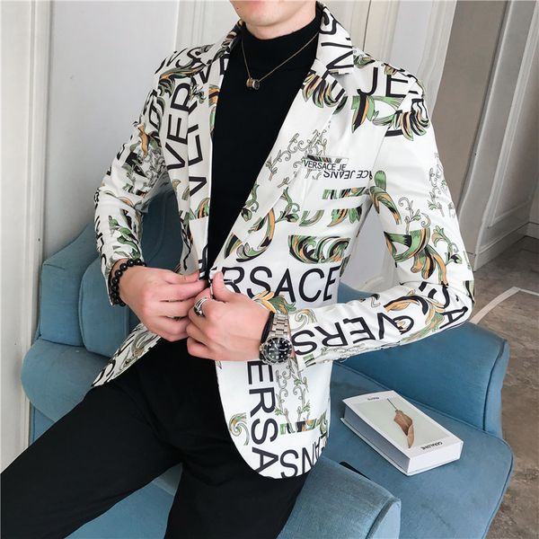 

men's suits blazers spring and autumn fashion men's casual letter printing long sleeve slim suit blazers jacket coat 230316, White;black