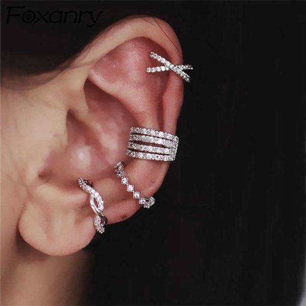 

charm anry prevent allergysilver color earrings set for women trendy elegant simple sparkling zircon bride jewelry ear clip l230315, Golden
