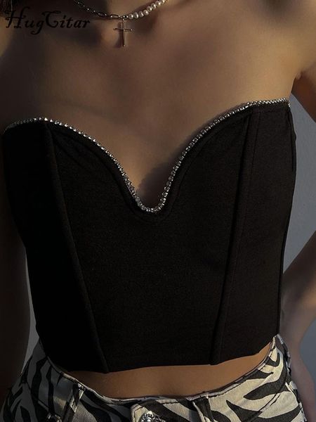 

women's tanks camis hugcitar off shoulder solid masonry lace crop fashion women cute elegant streetwear party club corset y2k clothing, White