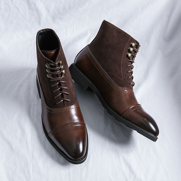 

new arrivals brown men short boots flock lace-up square toe spring autumn men ankle boots size 38-46, Red;white