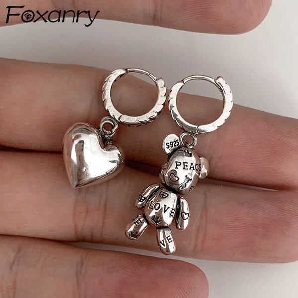 

charm anry prevent allergy stamp hoop earrings vintage accessories little bear love heart asymmetric party jewelry l230315, Golden