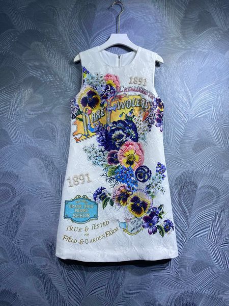 

2023 spring new tank dress round neck print beaded multi-flowered numeric letter decoration, Black;gray