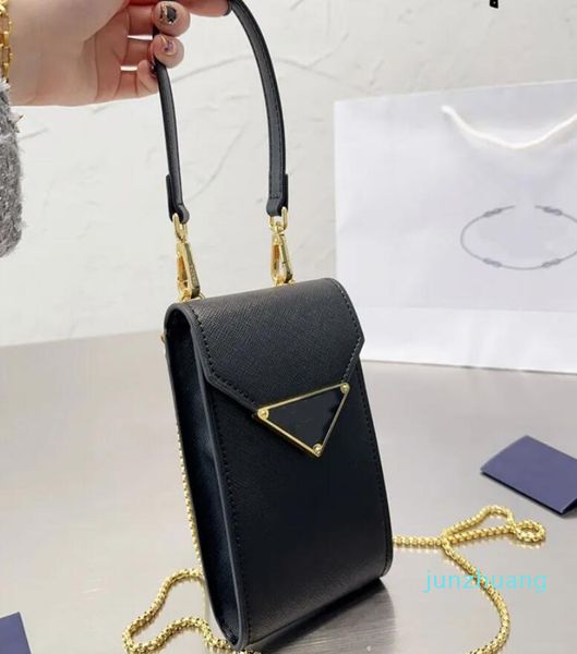 

pra da bag mini mobile phone bag chain shoulder bags handbag triangle decoration fashion letter genuine leather flap messenger purse lady cr