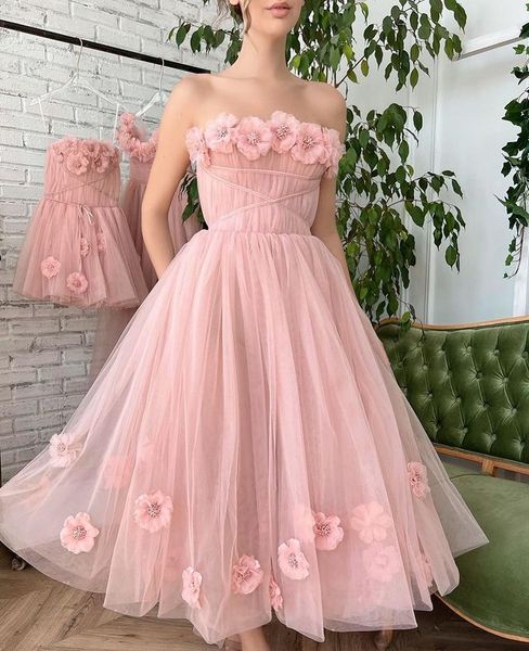 

romantic pink a line prom dresses long for women strapless handmade flowers beaded pleats draped party dress formal birthday pageant celebri, Black