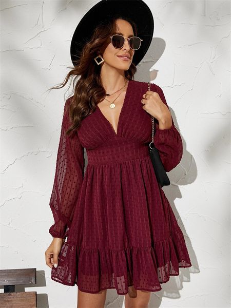 

casual dresses chic lantern sleeve a-line summer dress women elegant v-neck ruffles mini dress fashion women holiday vintage party dress 230, Black;gray