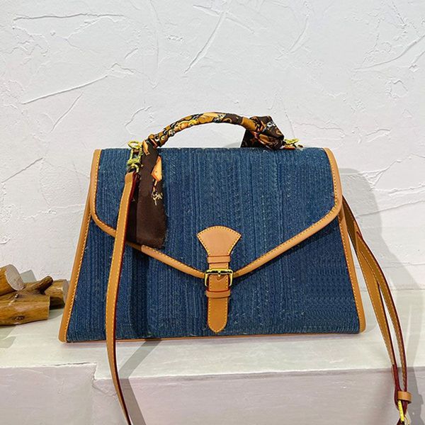 

denim postman bag women designer messenger bags flap shoulder purse letter floral print handbags removable leather strap crossbody interior