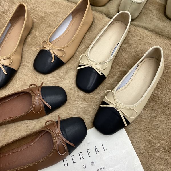 

dress shoes butterflyknot flat women spring fall square toe shallow large size 43 44 45 lightweight ballet flats 230316, Black