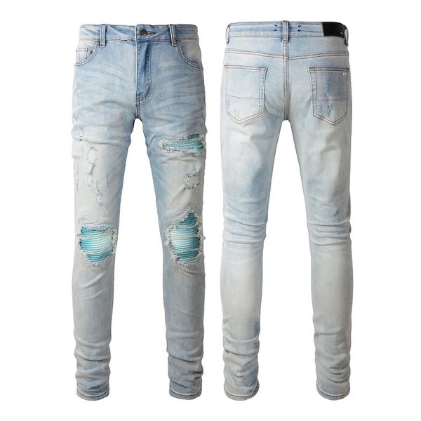 

new arrivals mens luxury designer denim jeans designs holes trousers jean biker pants amirs man clothing, Blue