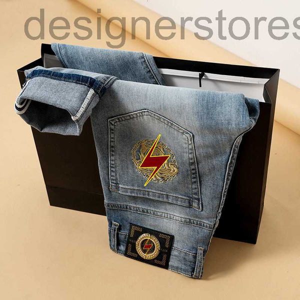 

men's jeans designer jeans men's new autumn style high embroidery elastic slim straight tube 0k6x, Blue
