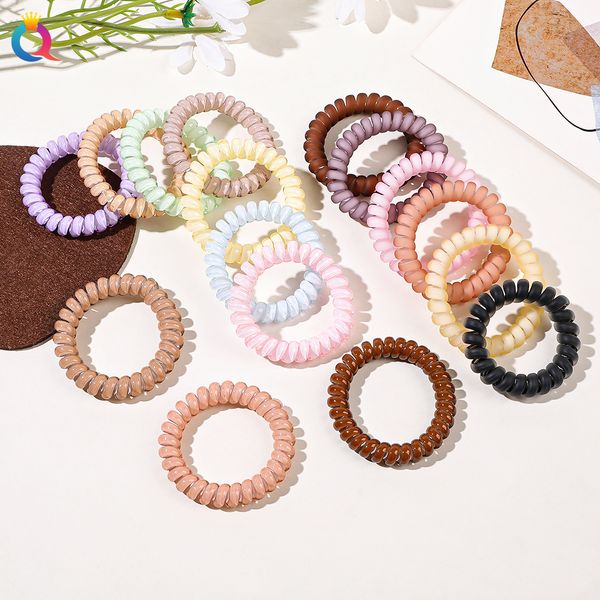 

matte solid color telephone wire ribbon elastic hair bands 5cm small hair ties gum for women ponytail holder ropes accessories 1945, Slivery;white