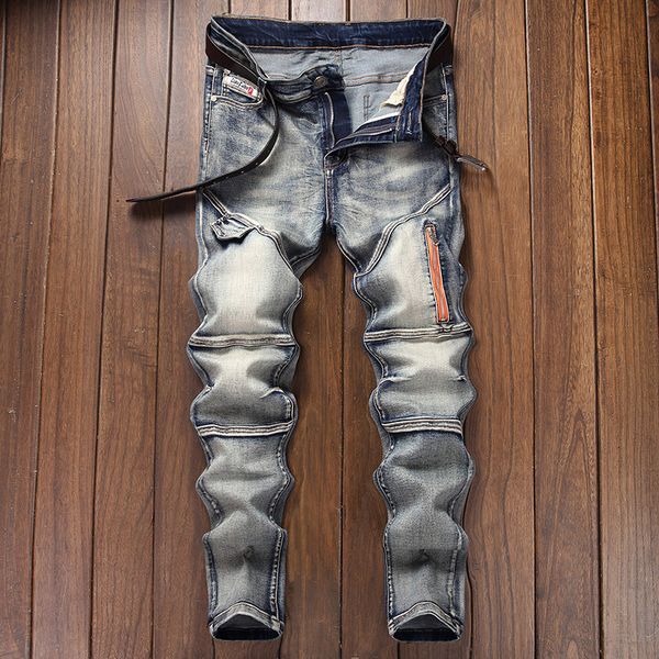 

new men's jeans stereo clipping wash designer men jeans casual leisure pants slim fit fashion men wash biker pants trousers gzh1shx001, Blue