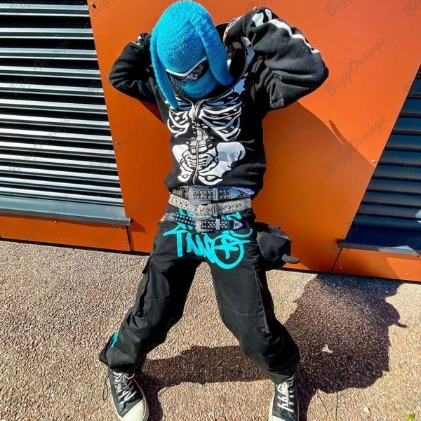 

mens pants multipocket cargo pants trousers jean american retro high street hiphop wide leg y2k men waist 230314, Black