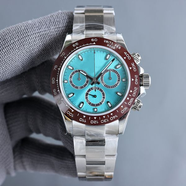 

day u quality designer mens watch st9 steel all subdials working 40mm automatic mechanical movement sapphire glass ceramic bezel silver blue, Slivery;brown