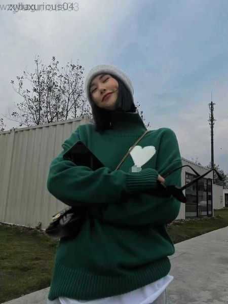 

men's sweaters designer amis women's knitted sweater pure color loose long sleeve round neck pullover love embroidered pd, Black