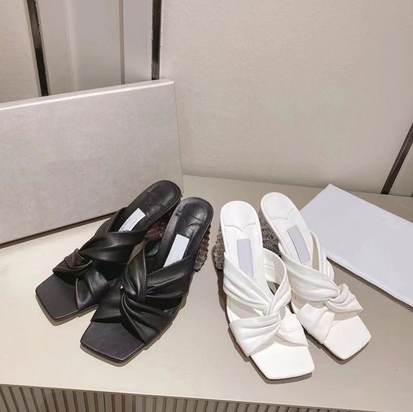 

latest women slippers diamond buckle beach casual fashion block heel designer sandals party work luxury transparent design women shoes with, Black
