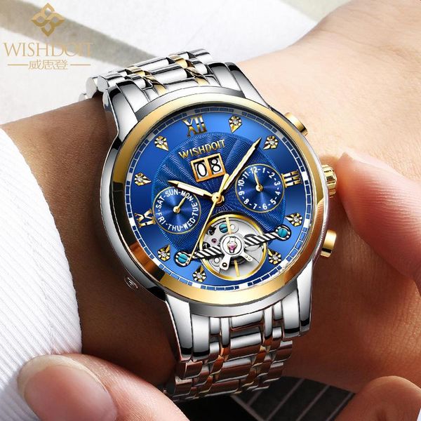 

automatic mechanical watch doit men brand waterproof fashion hollow wristwatch 220407, Slivery;golden
