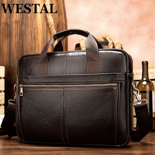 

briefcases westal men's briefcases messenger bag men's genuine leather 14'' lapbag man leather office business bags for