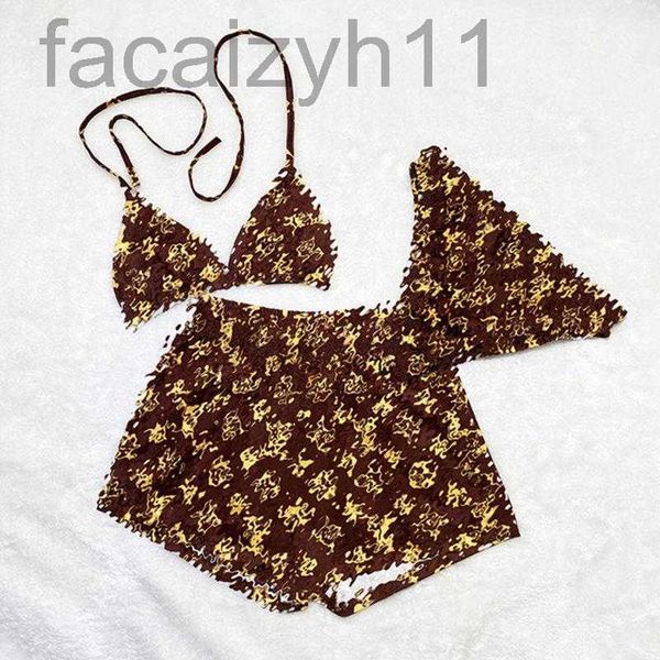 

bikinis women's swimwear designer 3pcs women letter textile bikini suit classic print lace-up bra crop briefs shorts swimsuit ladies be