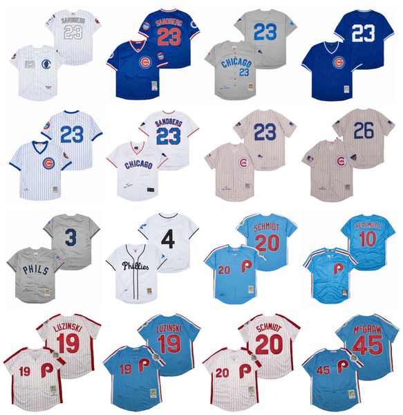 

mitchell and ness throwback chicago 23 ryne sandberg baseball jersey cubs 26 billy williams phillies 20 mike schmidt 19 greg luzinski 45 tug, Blue;black