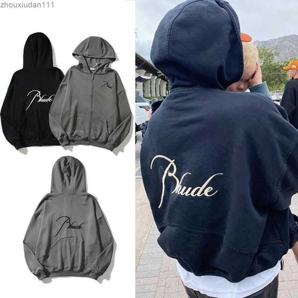 

designer hoodie rhudes warm hooded hoodies sweater suit mens womens zipper letter embroidery cardigan coat cotton high fashion brand, Black