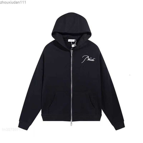 

2023 mens sweater rhude designer hoodie letter-printed long-sleeved street holiday casual couple's same clothing, Black