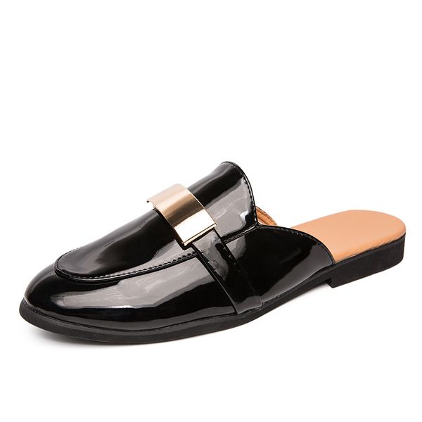 

dress shoes black patent leather shoes men mule masculino men shoes summer shoes sapato masculino social couro sepatu slip on pria zapatos